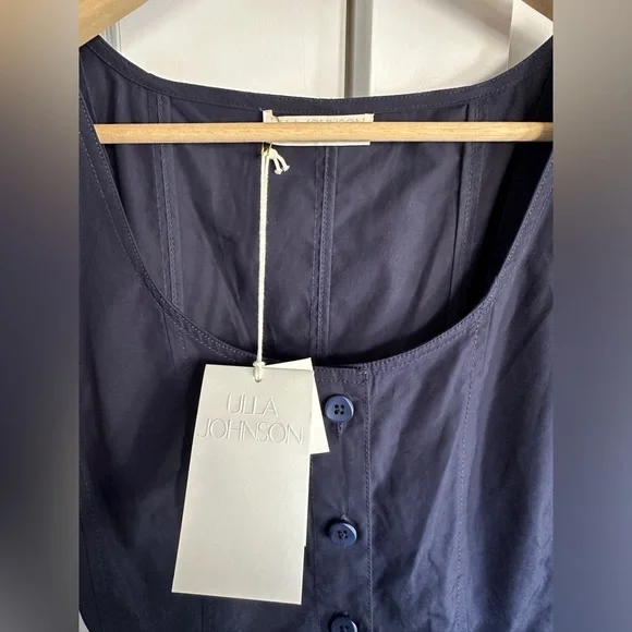 NWT Ulla Johnson Rhea Navy Blue Belted Cotton Midi Dress | size 2 - Picture 6 of 8